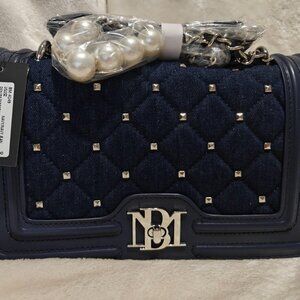 Badgley Mischka Dark Denim Crossbody in Navy Blue w/ Pearl Accent